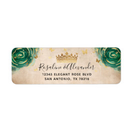 Etiqueta Rosa verde e endereço Dourado de retorno floral co