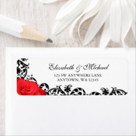Etiqueta Rosa vermelha Black Flourish Return Address