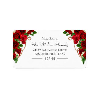 Etiqueta Rosa vermelha Floral Charro Quinceanera Endereço
