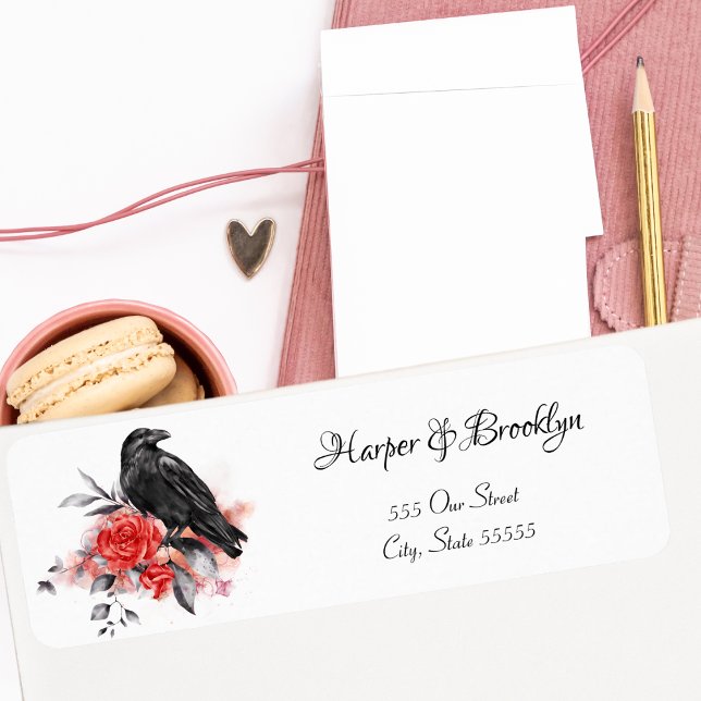 Etiqueta Rosa vermelha Preta Gótica Moderna de Aquarela (Criador carregado)