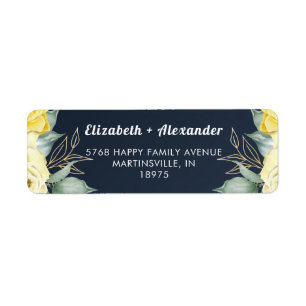 Etiqueta Rosas amarelas cor d'água azul-marinho clássico ro
