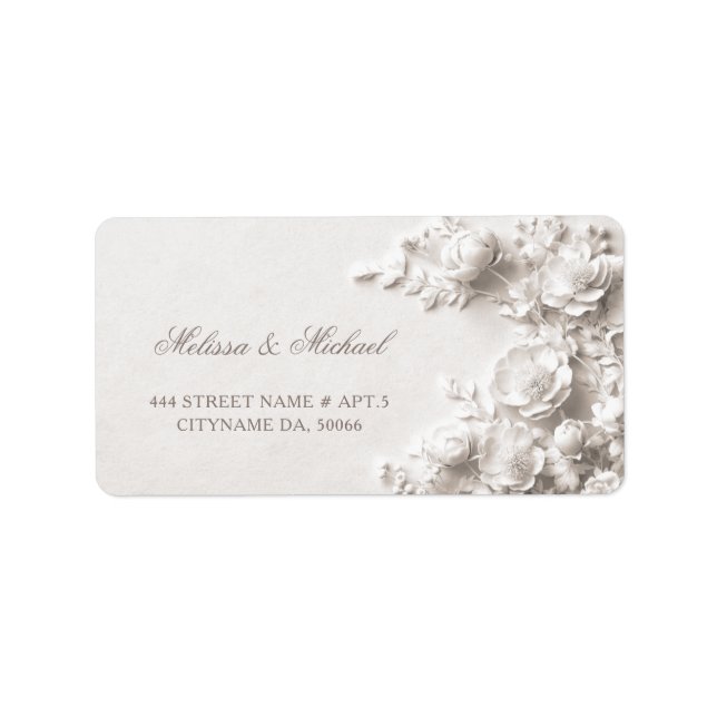 Etiqueta Rosas Brancas Flores 3D | Casamento (Frente)