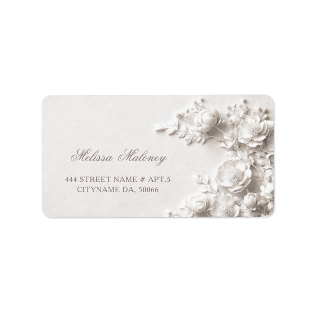 Etiqueta Rosas Brancas Flores 3D | Casamento (Frente)