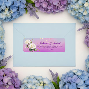 Etiqueta Rosas com efeito Ombre em Aquarela Azul Roxo Casam