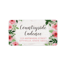 Etiqueta Rosas cor-de-rosa chique na madeira de celeiro rus