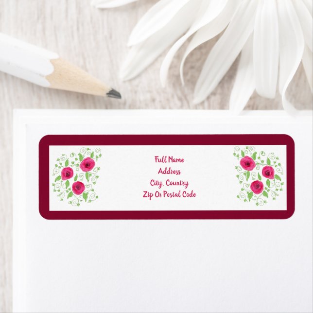 Etiqueta Rosas cor-de-rosa com burgundy (Insitu)