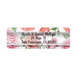 Etiqueta Rosas Cor-de-rosa Coral Elegantes Folhas Verde-cla