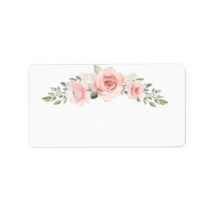 Etiqueta Rosas cor de rosa desbotadas florais em branco