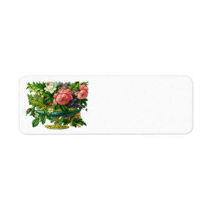 Etiqueta Rosas cor-de-rosa florais do vintage, vaso das