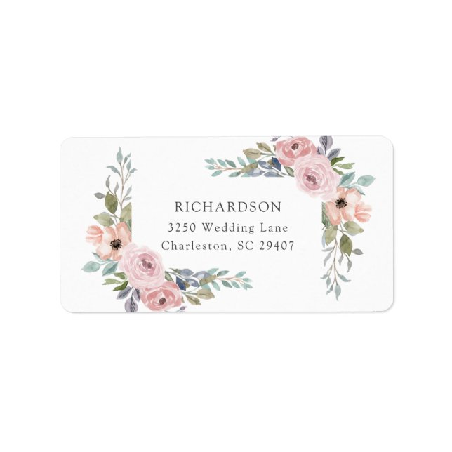 Etiqueta Rosas de aquarela sutil | Casamento Floral (Frente)