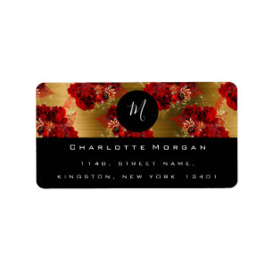 Etiqueta Rosas de Flor Vermelho Monograma RSVP Dourada Spar