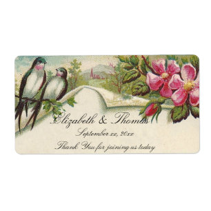 Etiqueta Rosas e pássaros-azuis do casamento vintage