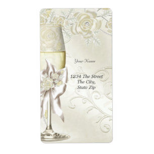 Etiqueta Rosas Florais Pérola Creme Dourado Casamento