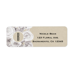 Etiqueta Rosas Florais Rústicas Brancas de Inverno Kraft Ca