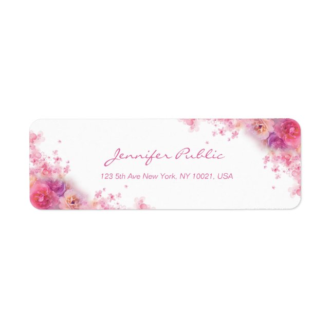 Etiqueta Rosas Flores Elegante Arte de Aquarela com Script  (Frente)