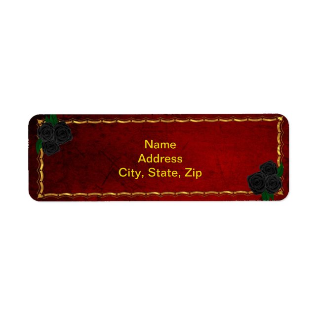 Etiqueta Rosas Pretos Góticos Endereço de Casamento Vermelh (Frente)