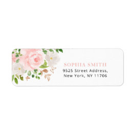 Etiqueta Rosas rosa bege floral borboleta voltar Endereço