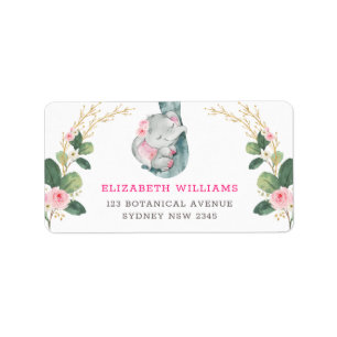 Etiqueta Rosas rosa-brancas verde-claro-bebê-elefante