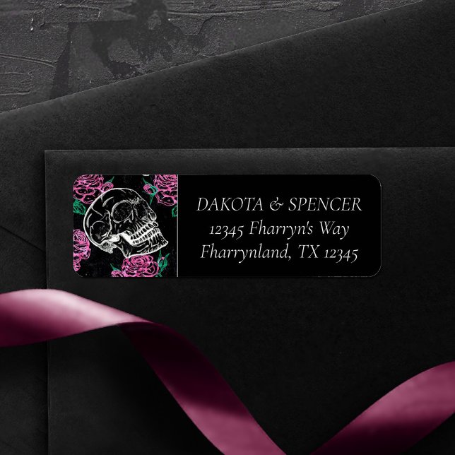 Etiqueta Rosas Rosa-do-crânio-açúcar | Girly Gothic Glam Ad (Criador carregado)