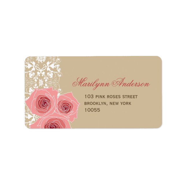 Etiqueta Rosas Rosa Românticas E Endereço De Casamento Chic (Frente)
