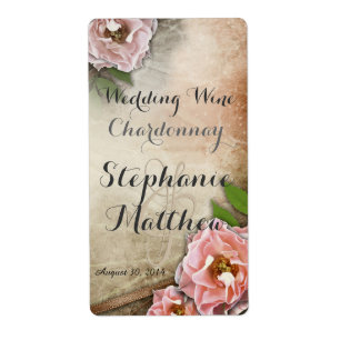 Etiqueta Rosas Rosa Vintage Rótulo de Vinho de Casamento