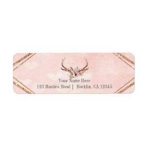 Etiqueta Rose Blush Rosa Floral Chifre de Veado Boho Chic