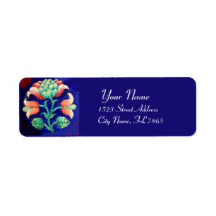 Etiqueta Rótulo Azul Vermelho FLORAL