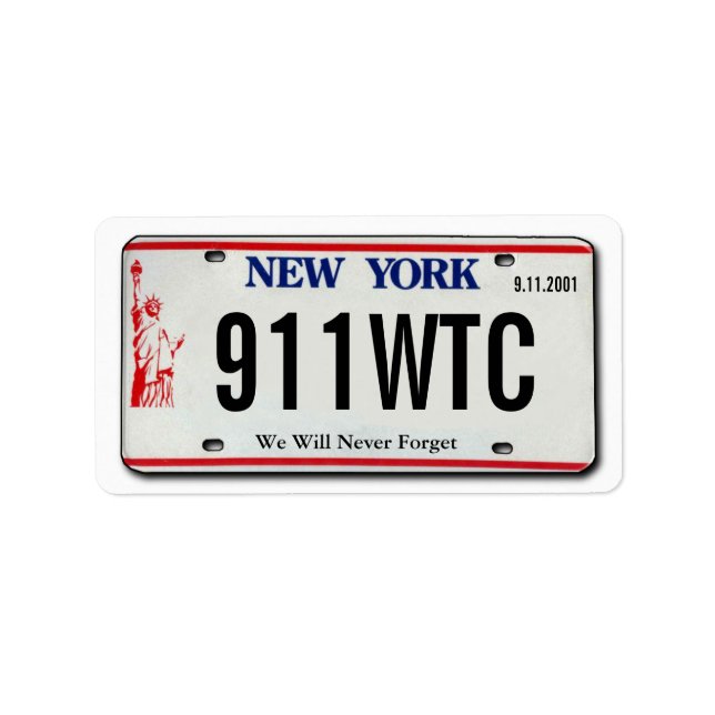 Etiqueta Rótulo da Placa de Licença NY Memorial 911 (Frente)