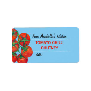 Etiqueta Rótulo das reservas de cozinha azul de tomate ver