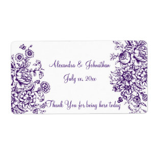 Etiqueta Rótulo de Água de Casamento Elegante Púrpura e Bra