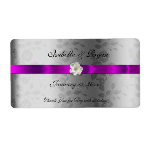 Etiqueta Rótulo de Água de Casamento Fita e Flores Roxas