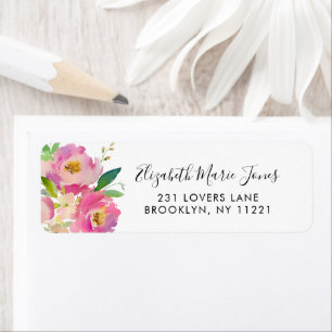 Etiqueta Rótulo de Aquarela Floral de Peony Rosa Elegante