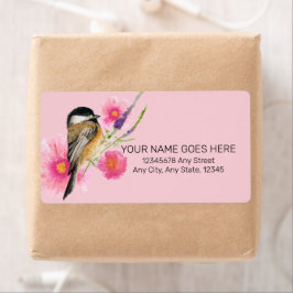 Etiqueta Rótulo de Arte de Aquarela Preta-Chickadee