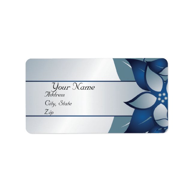 Etiqueta Rótulo de Avery de Casamento Floral Azul Moderno (Frente)