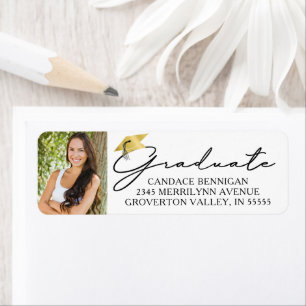 Etiqueta Rótulo de Boné Dourado de Foto do Formando de Scri