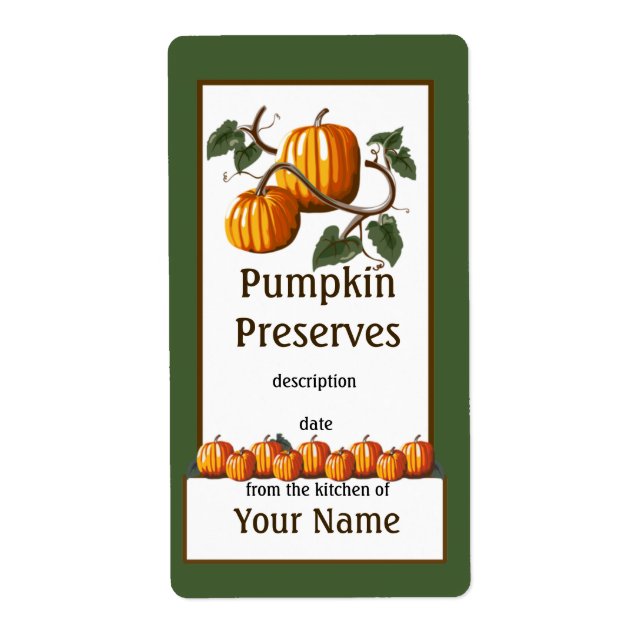 Etiqueta Rótulo de Canning Pumpkin Preserva (Frente)