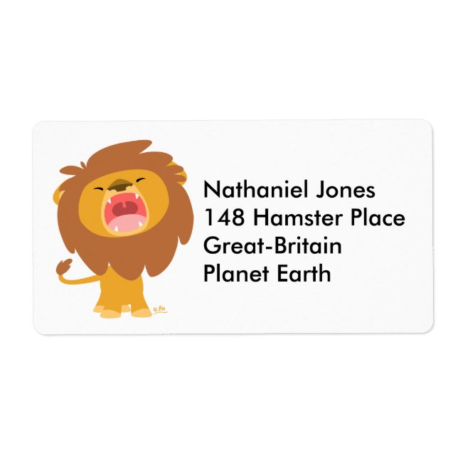 Etiqueta Rótulo de Cartoon de Leão Corajoso (Frente)
