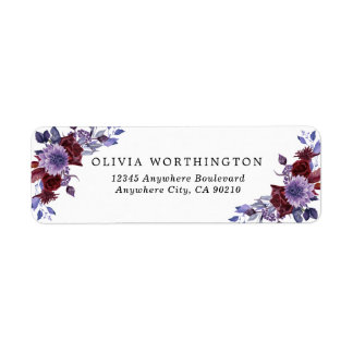 Etiqueta Rótulo de Casamento Aquarela Floral Roxo e Branco