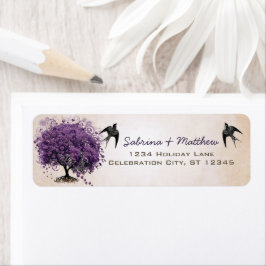 Etiqueta Rótulo de Casamento de Árvore Púrpura Pêssego