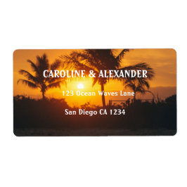 Etiqueta Rótulo de Casamento de Praia Tropical do Oceano Su