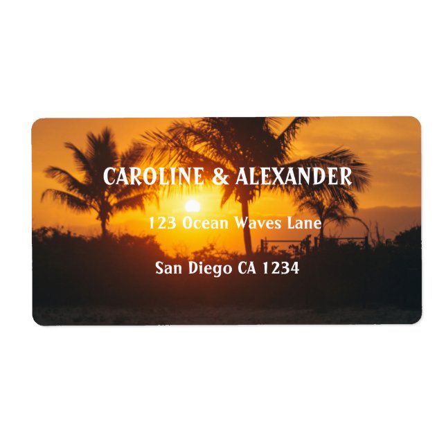 Etiqueta Rótulo de Casamento de Praia Tropical do Oceano Su (Frente)