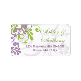 Etiqueta Rótulo de Correio de Endereço Floral Verde Roxo