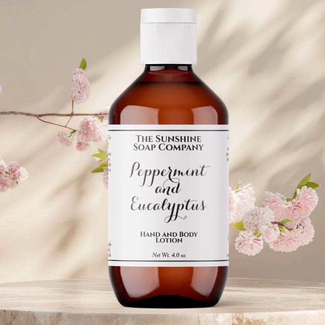 Etiqueta Rótulo de cosméticos com texto branco e ondulado (Criador carregado)