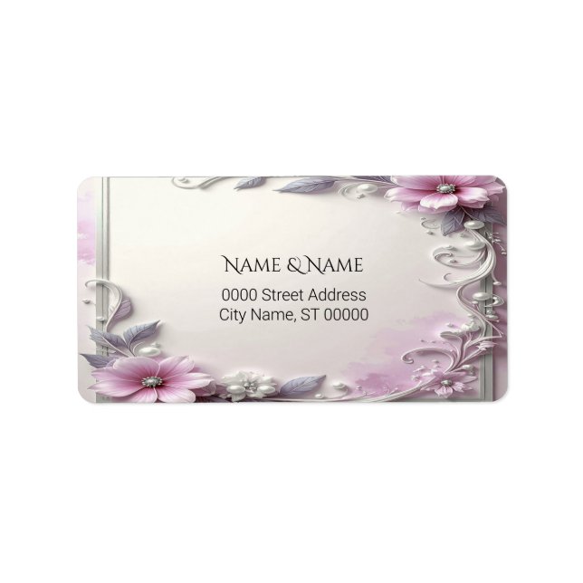 Etiqueta Rótulo de Endereço com Moldura Floral Rosa (Frente)