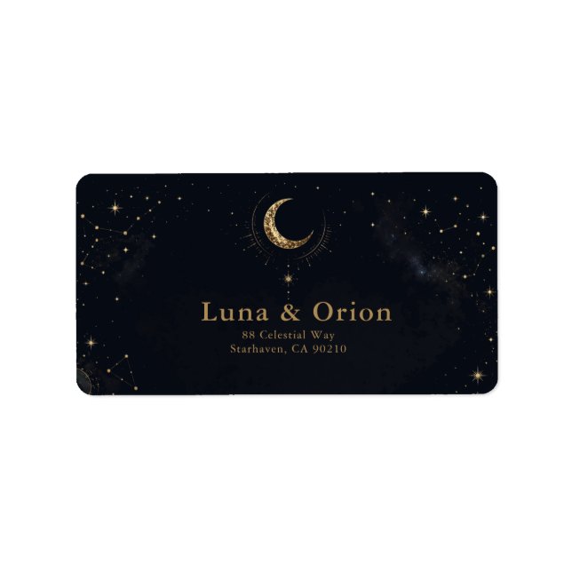 Etiqueta Rótulo de Endereço de Casamento Celestial Meia-Noi (Frente)