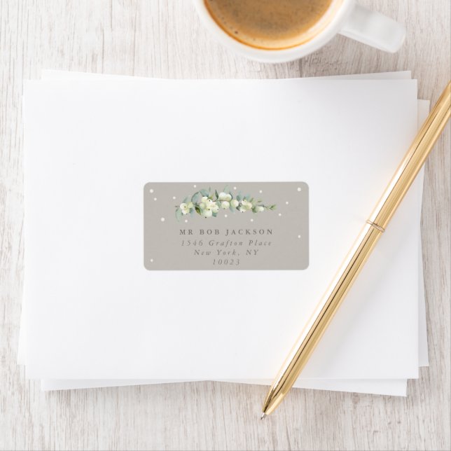 Etiqueta Rótulo de Endereço de Casamento Greige Snowberry+E (Insitu)
