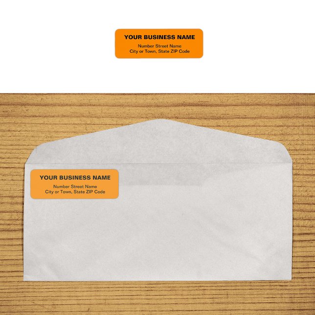 Etiqueta Rótulo de Endereço de Devolução Comercial Laranja  (Plain text orange business return address label on envelope)