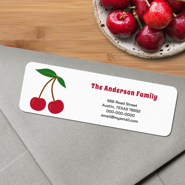 Etiqueta Rótulo de Endereço de Devolução de Cherry (Cherry Return Address Label Sticker)