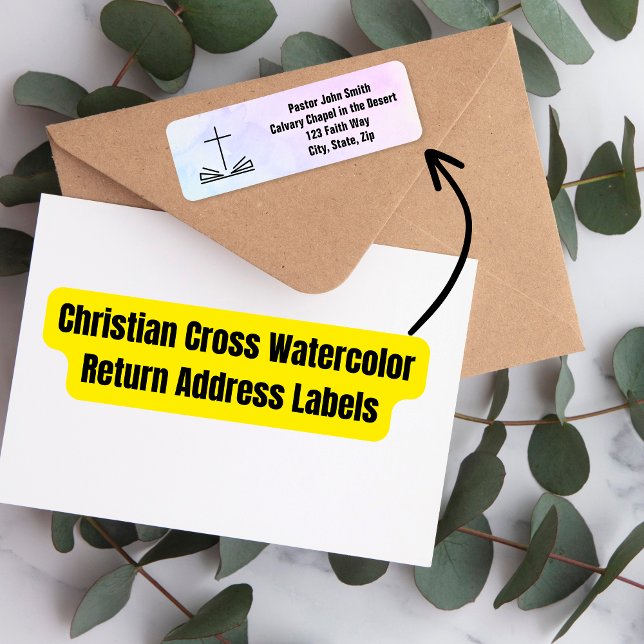 Etiqueta Rótulo de Endereço de Devolução de Cruz Cristã em  (Christian Cross Watercolor Return Address Label)