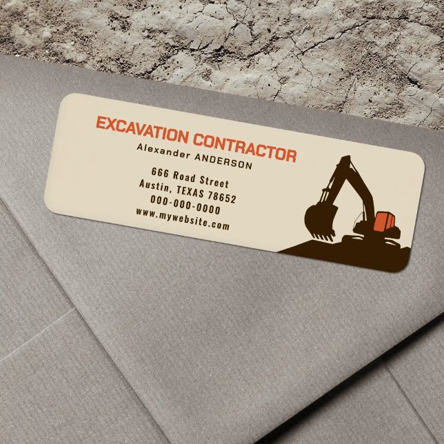 Etiqueta Rótulo de Endereço de Devolução de Empreiteiro de  (Excavation Contractor Return Address Label)